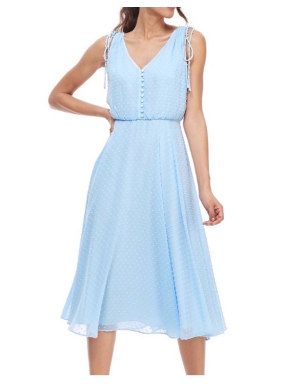 Gal Meets Glam Light Blue V-Neck Midi Dress with Tie Shoulders